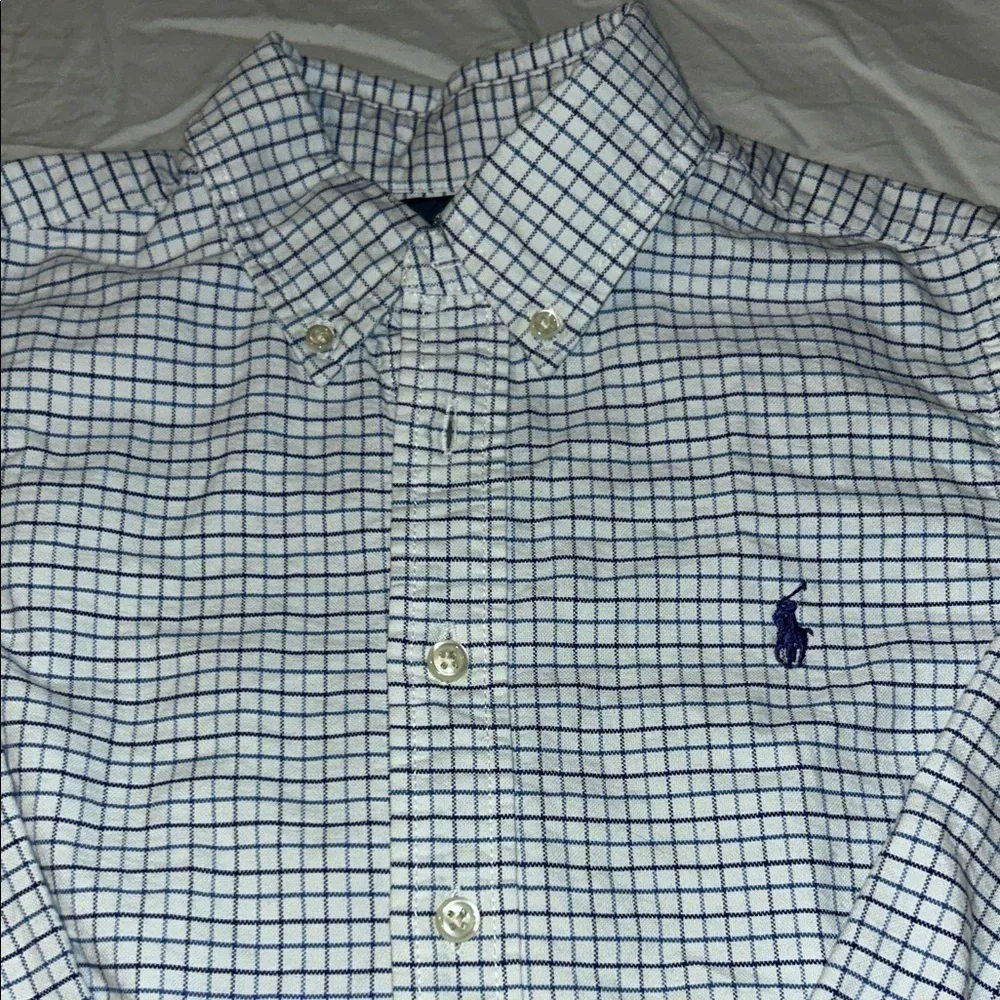 Ralph Lauren White and Blue Plaid Button Down Shirt